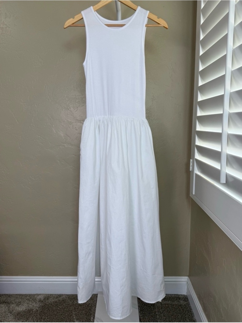Commense White Sleeveless Cotton Blend Midi Dress Pockets NWT XS - Picture 3 of 10
